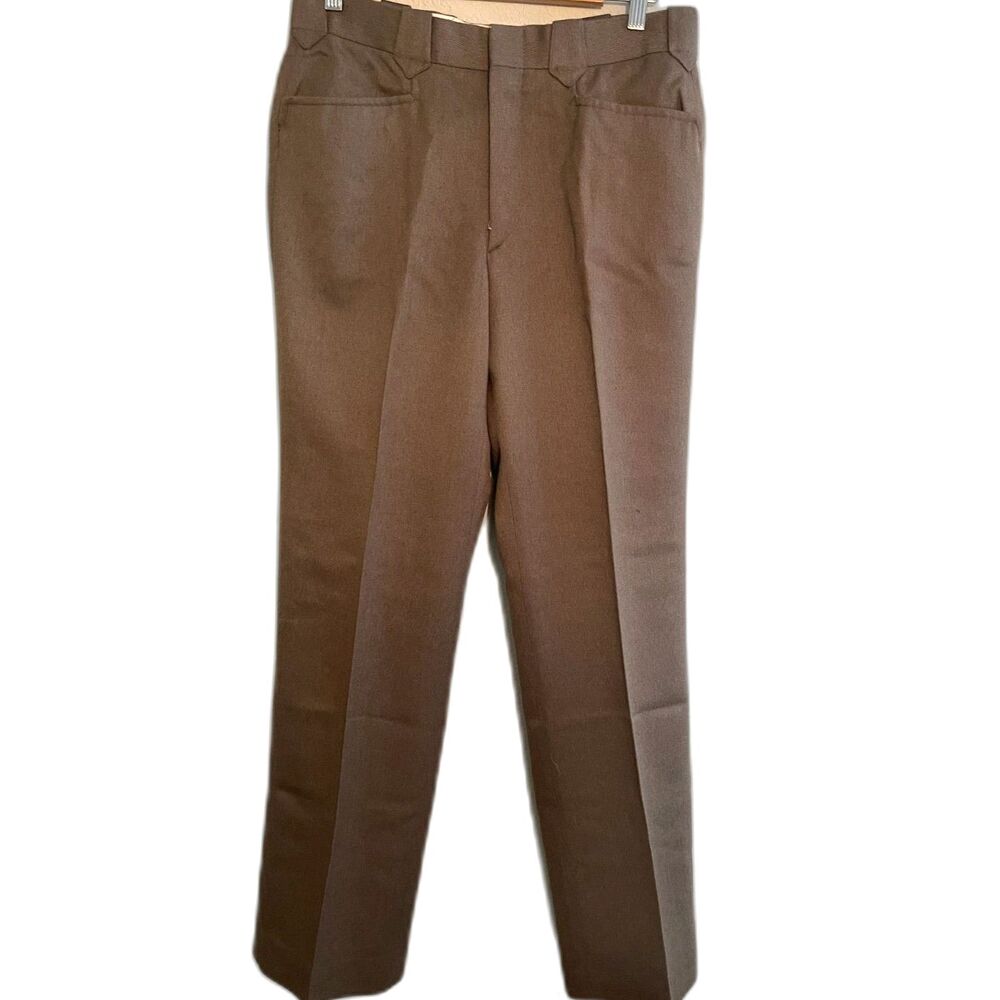 Vintage 70 Tattersall Flat Front Loredo Tan Slacks Dress Pants 33x31 Mens Cowboy